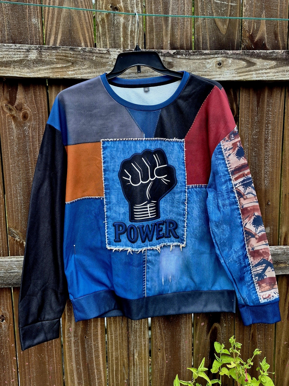 Black Power Salute Sweatshirt Cotton Blend XLarge Mens Raised Fist Patchwork